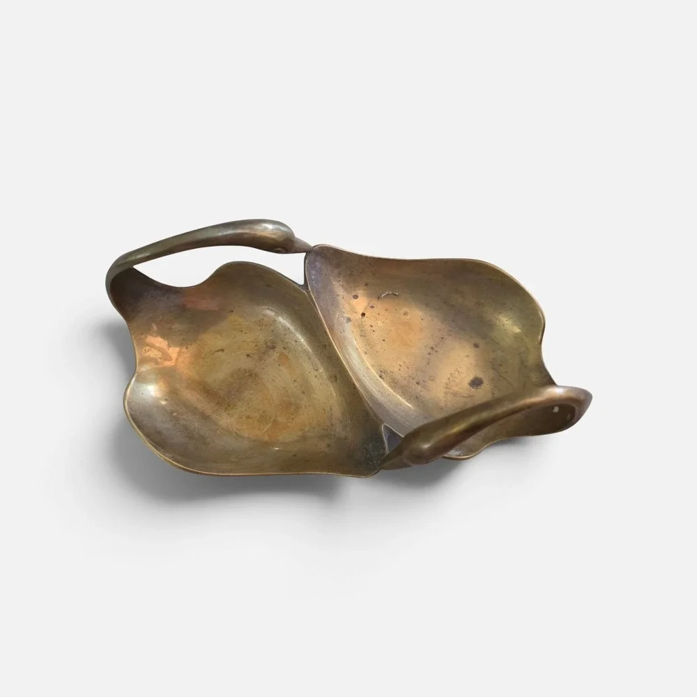 VTG Solid Brass Double Swan Dish GATCO India Trinket Candy Bowl Cottagecore SZ M